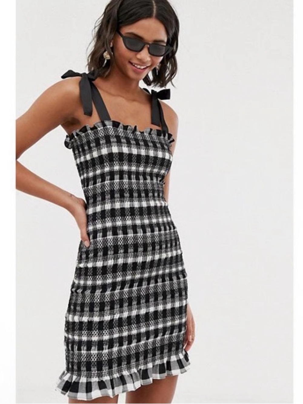 Black & White Tie-Shoulder Mini Dress